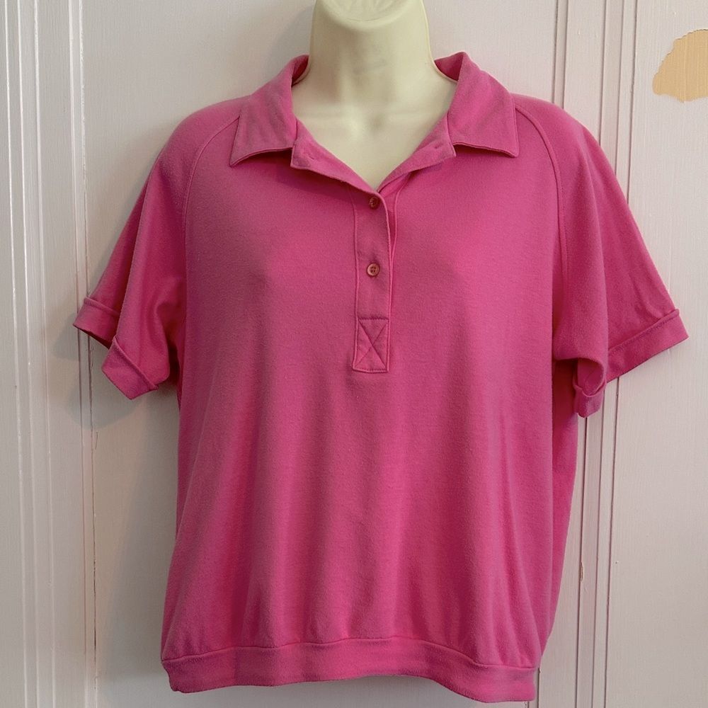 Vintage 80s “The Lilly” Lilly Pulitzer Pink‎ Button Neck Short Sleeve Knit Shirt